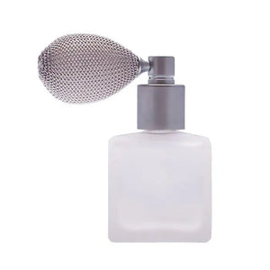 Frosted glass square atomizer with bulb top - frosted grey