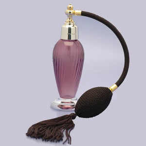 Tall Amethyst glass perfume fragrance atomizer with silver