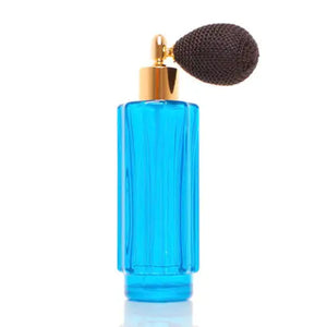 Tall Blue Ribbed Perfume Bottle with Bulb Atomizer 60ml -