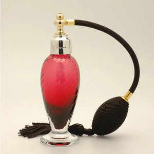 Tall Cranberry glass perfume fragrance atomizer with silver